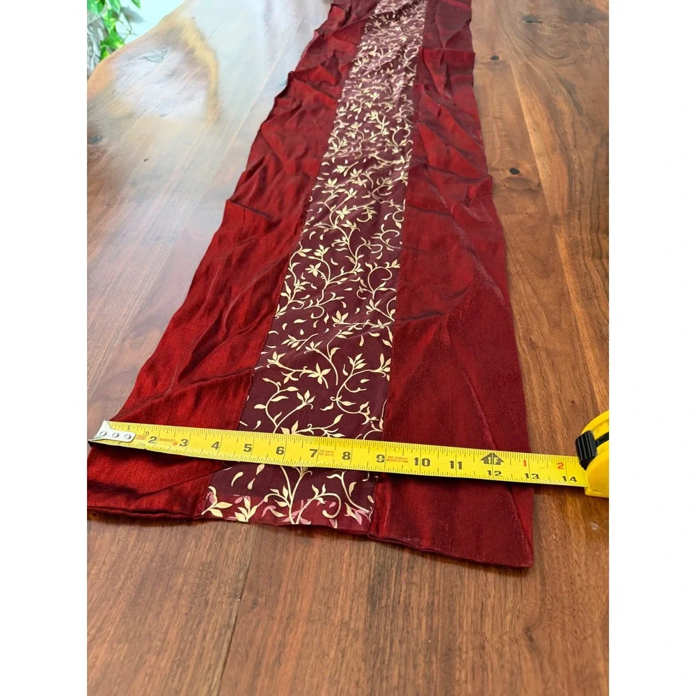 Red Gold Floral Embroidered Table Runner Style 72x13 Holiday Luxury